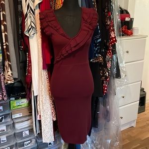 MODA International for Victoria’s Secret Burgundy Ruffle Sleeveless Knit Dress
